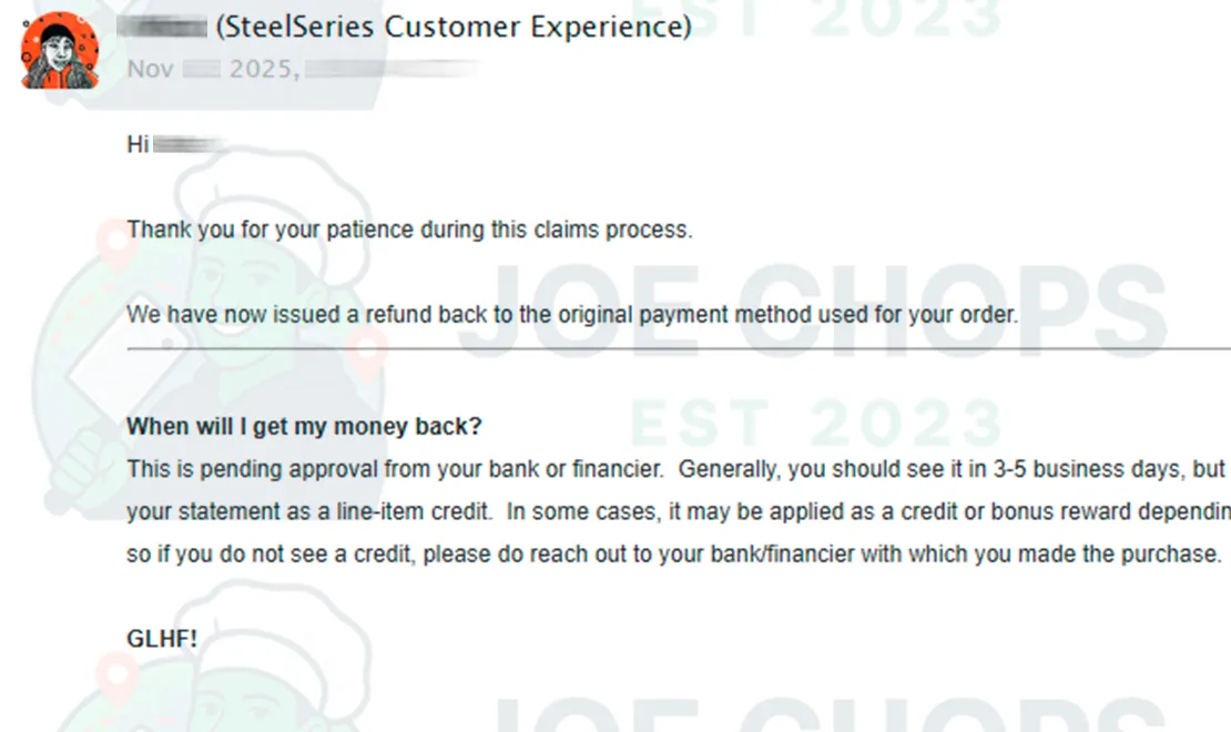 SteelSeries Order Success